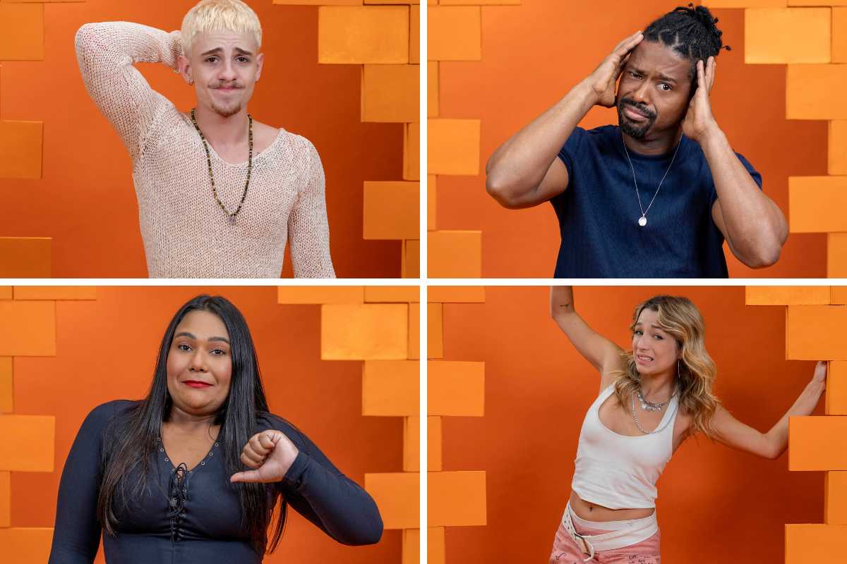 fotomontagem de juliano floss, leandro boneco, chaiany e samira no paredão do bbb 26