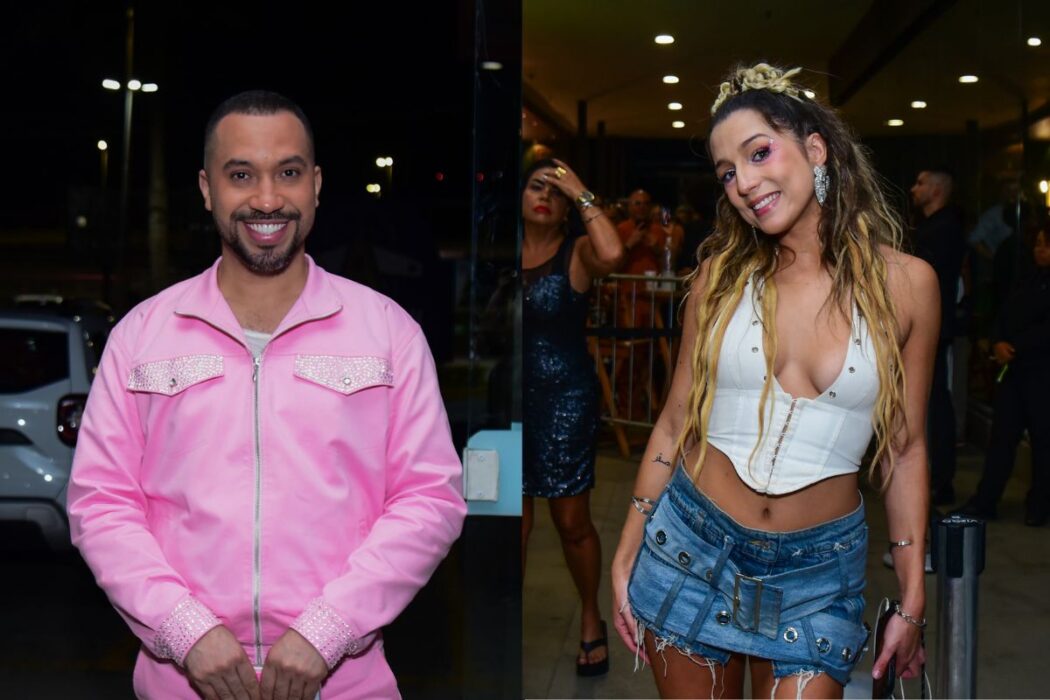 Montagem Gil do Vigor e Samira na festa após a final do BBB 26