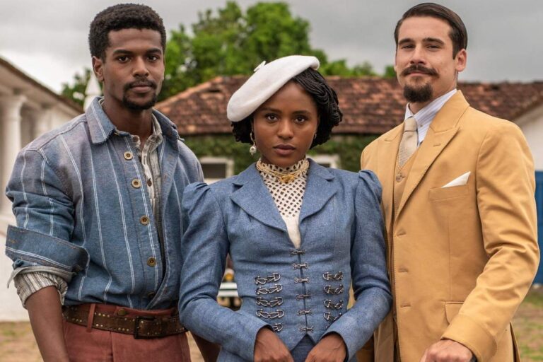 Tonho (Ronald Sotto), Alika (Duda Santos) e Mirinho (Nicolas Prattes) em 'A Nobreza do Amor'